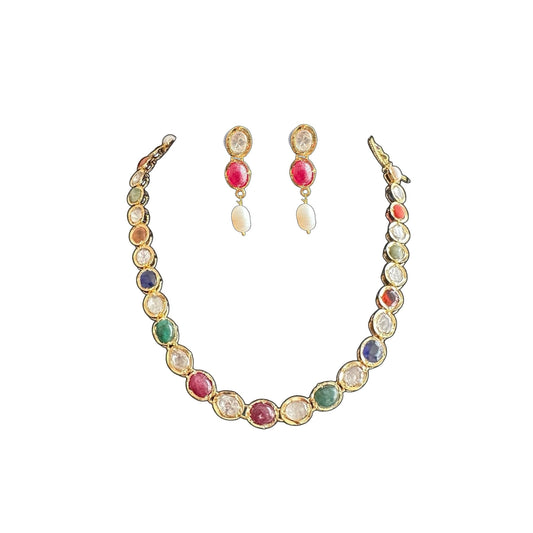 Navratan Necklace with Earrings – Bhanu