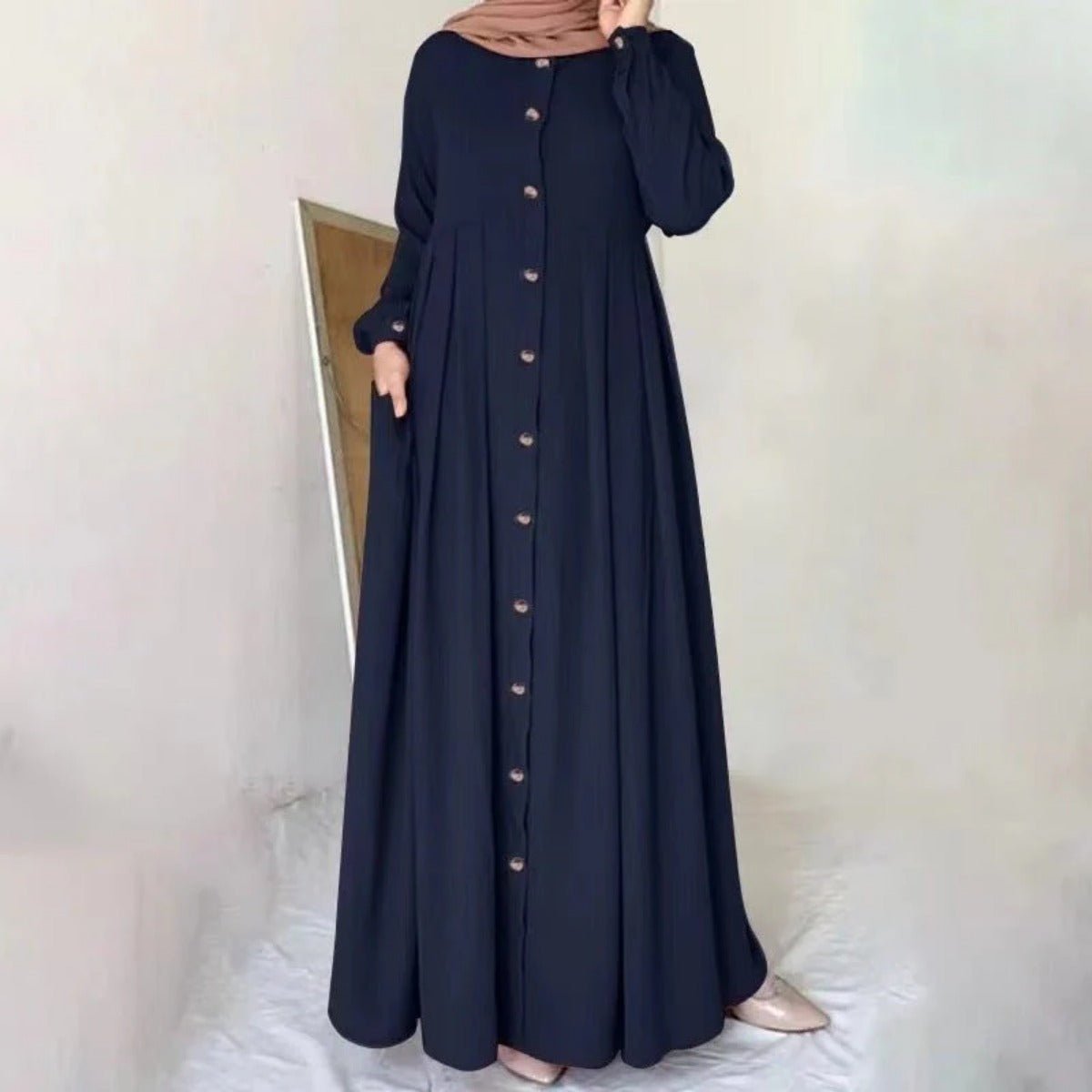 Button-Down Pleated Maxi Robe Dress