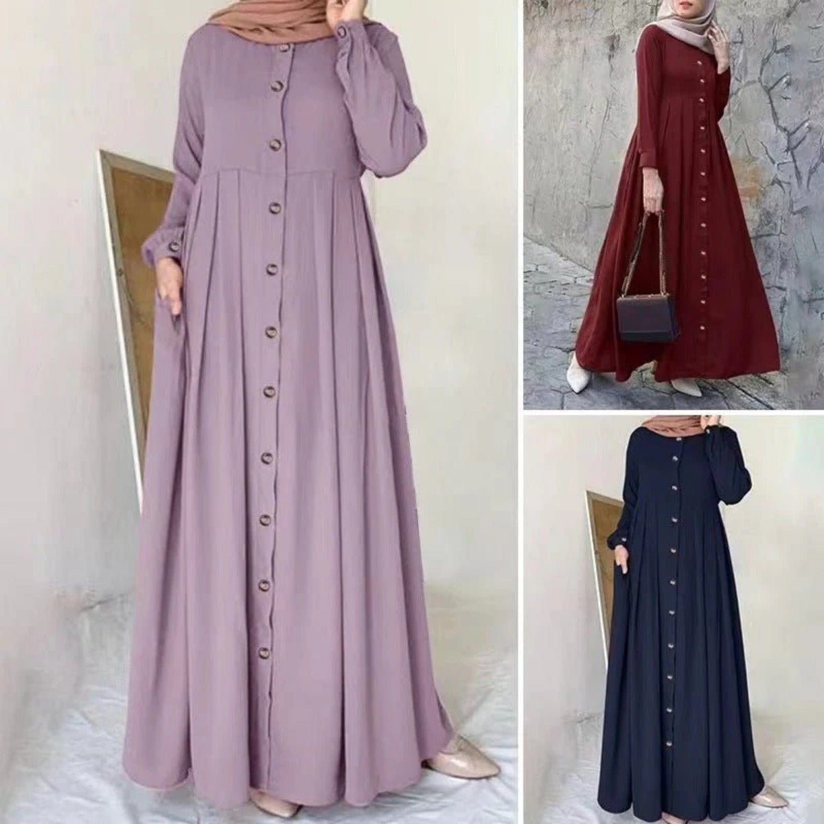 Button-Down Pleated Maxi Robe Dress