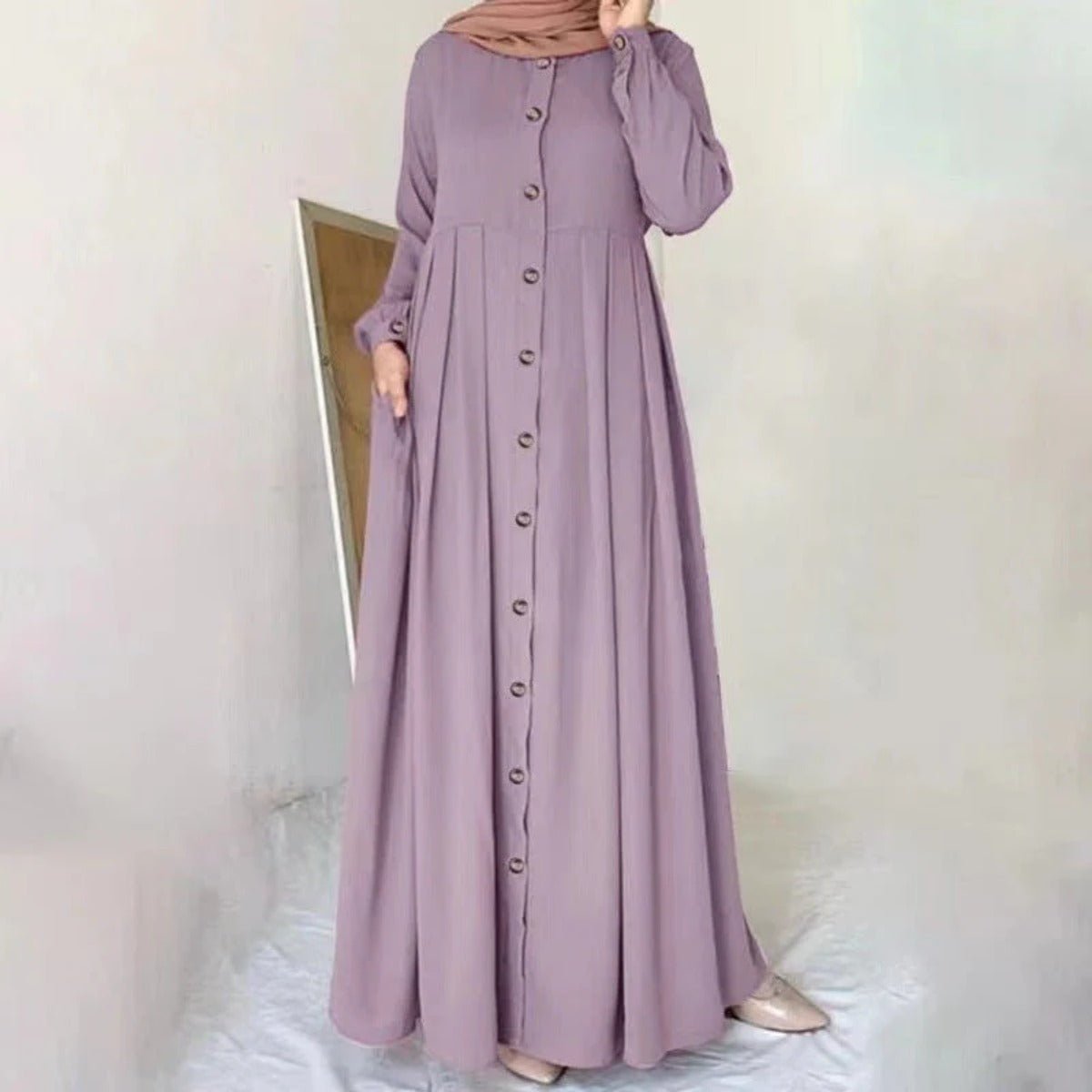 Button-Down Pleated Maxi Robe Dress