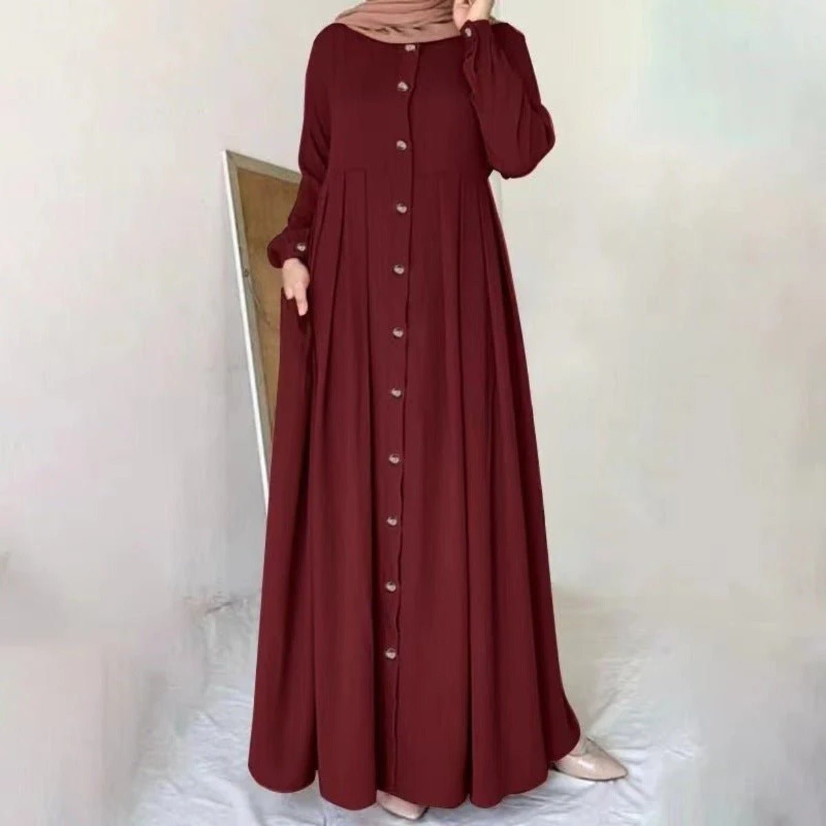 Button-Down Pleated Maxi Robe Dress