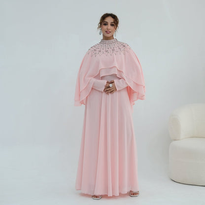 Black Crystal-Embellished Cape-Sleeve Chiffon Maxi Dress Set – view 12