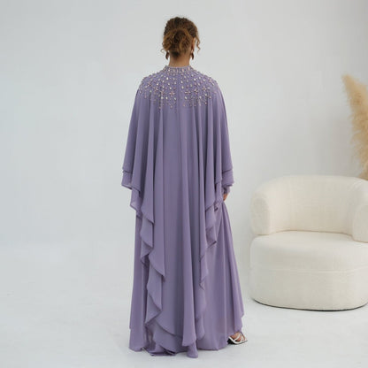 Black Crystal-Embellished Cape-Sleeve Chiffon Maxi Dress Set – view 10