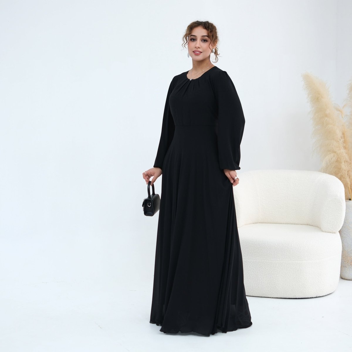Black Crystal-Embellished Cape-Sleeve Chiffon Maxi Dress Set – view 15