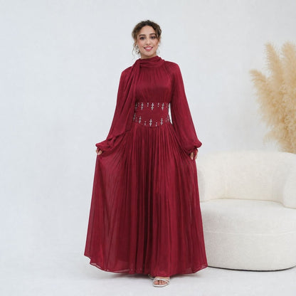 Black Crystal-Embellished Wide Belt Puff-Sleeve Maxi Dress – view 5