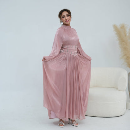 Black Crystal-Embellished Wide Belt Puff-Sleeve Maxi Dress – view 10