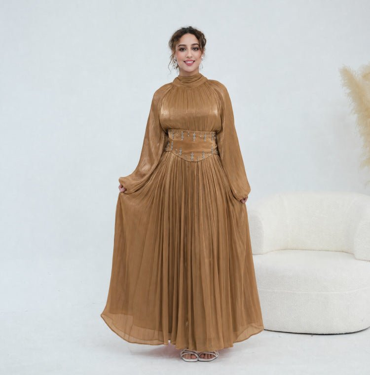 Black Crystal-Embellished Wide Belt Puff-Sleeve Maxi Dress – view 6