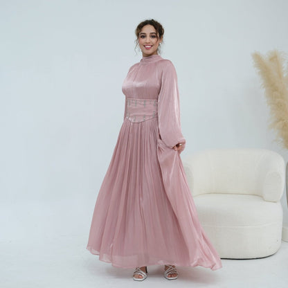 Black Crystal-Embellished Wide Belt Puff-Sleeve Maxi Dress – view 2