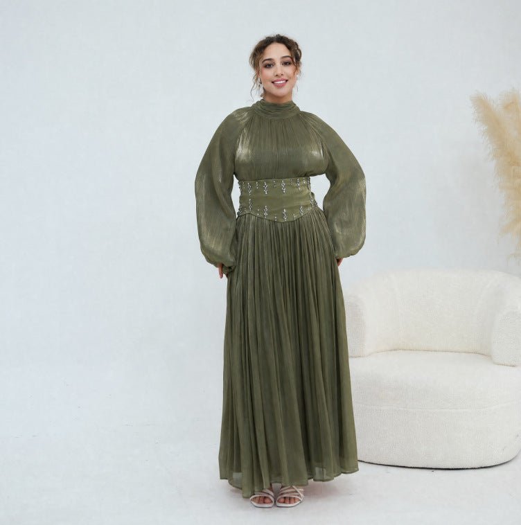 Black Crystal-Embellished Wide Belt Puff-Sleeve Maxi Dress – view 4