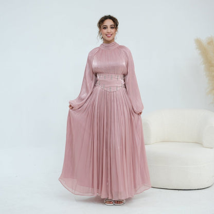 Black Crystal-Embellished Wide Belt Puff-Sleeve Maxi Dress – view 8