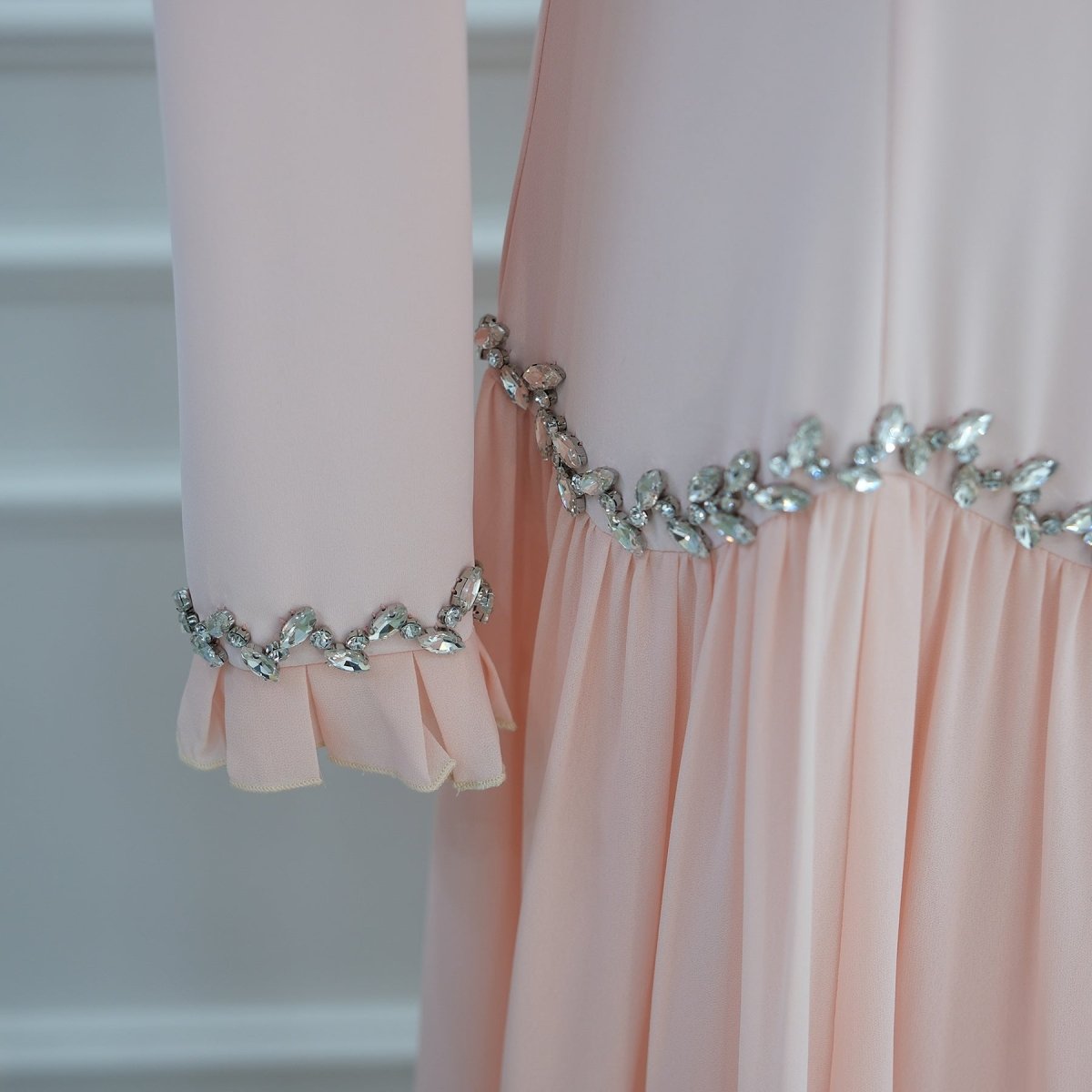 Black Crystal-Trim Ruffle Cuffs Maxi Dress – view 16