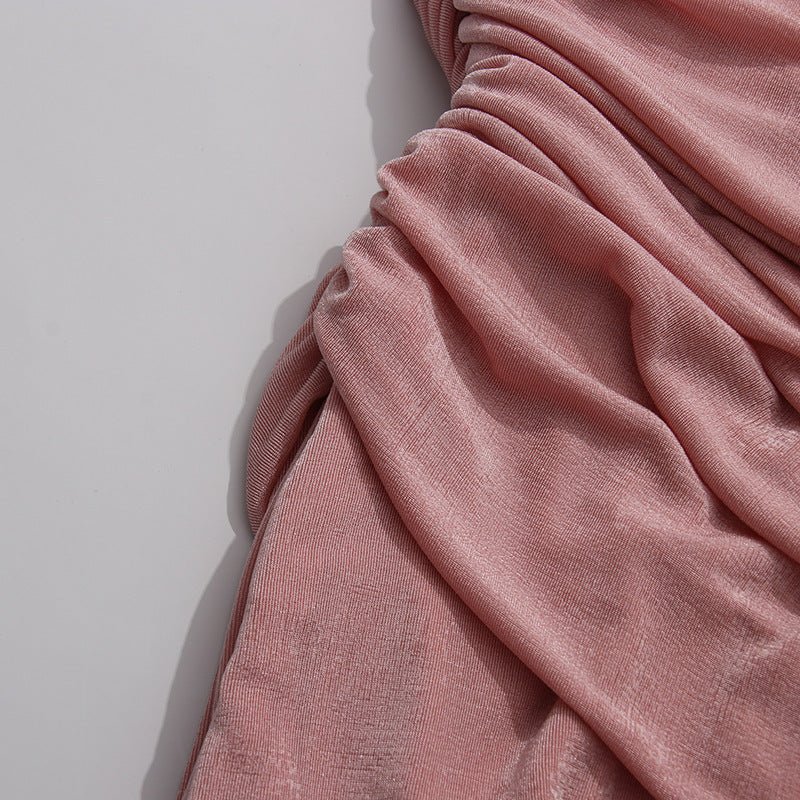 Pink Diagonal Ruched Maxi Dress – view 9