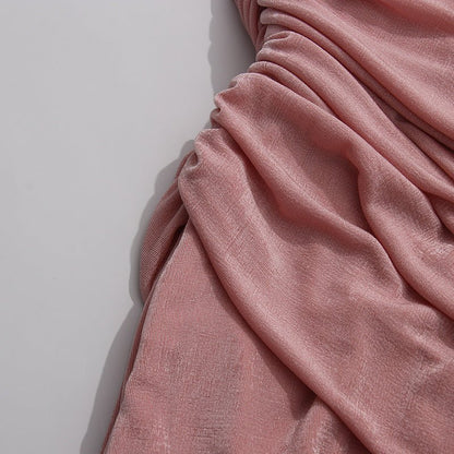 Pink Diagonal Ruched Maxi Dress – view 9
