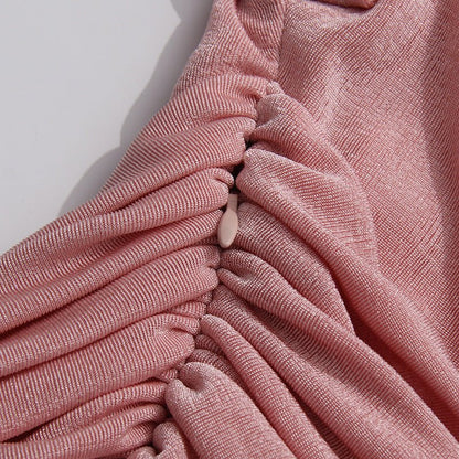 Pink Diagonal Ruched Maxi Dress – view 7