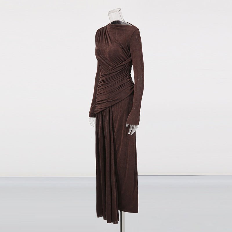 Pink Diagonal Ruched Maxi Dress – view 11