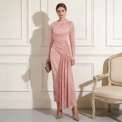 Pink Diagonal Ruched Maxi Dress – view 2