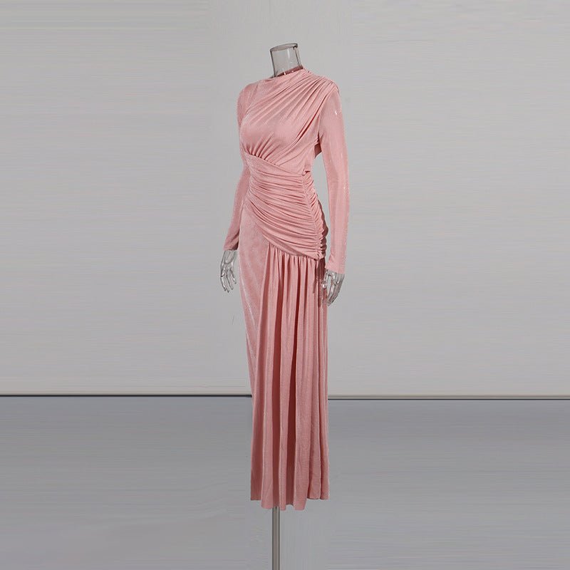 Pink Diagonal Ruched Maxi Dress – view 4