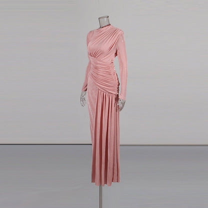 Pink Diagonal Ruched Maxi Dress – view 4