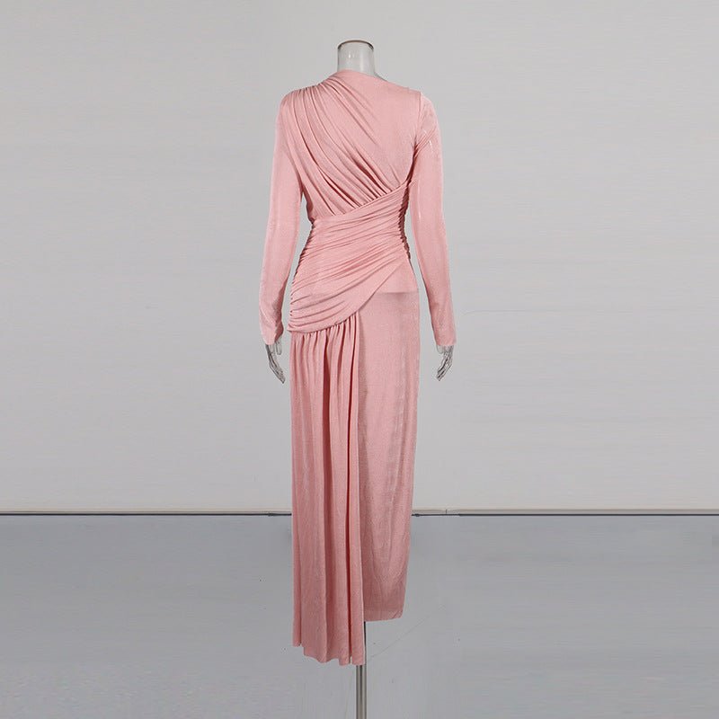 Pink Diagonal Ruched Maxi Dress – view 5