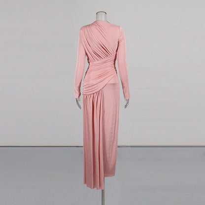 Pink Diagonal Ruched Maxi Dress – view 5