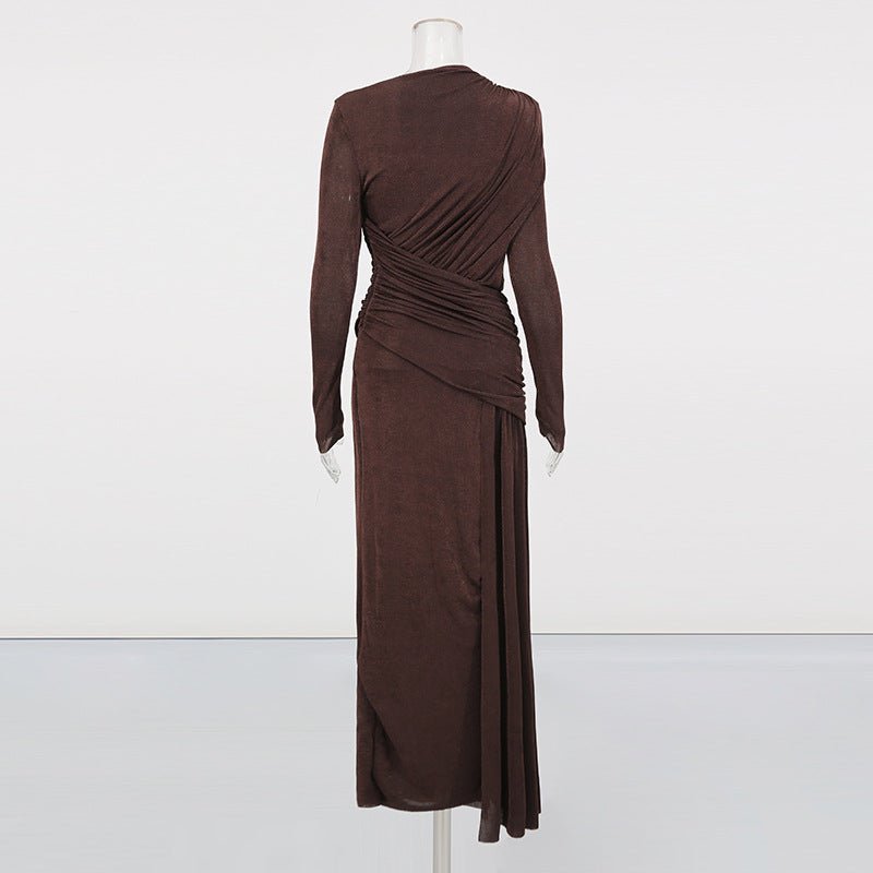 Pink Diagonal Ruched Maxi Dress – view 12