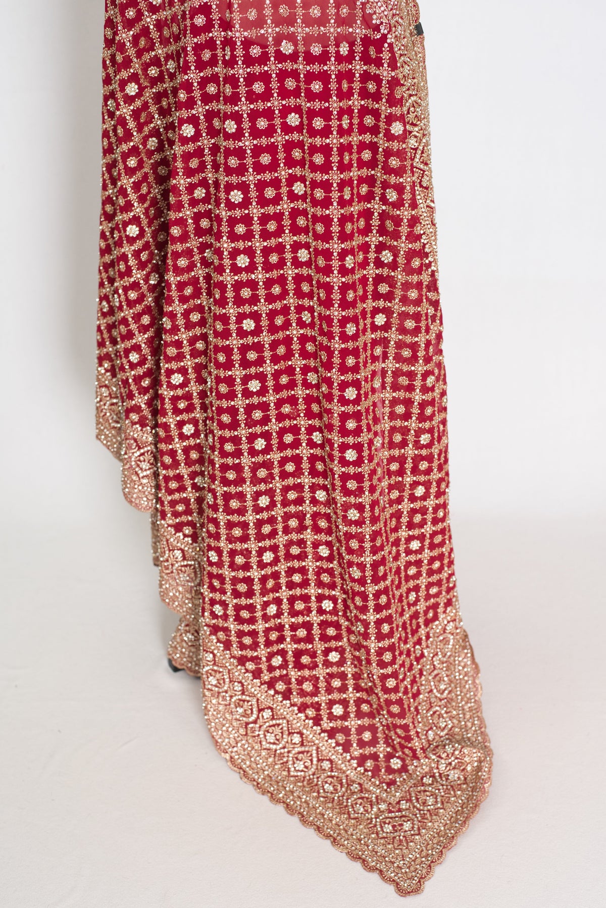 Dark Red and Gold Georgette Festive Saree