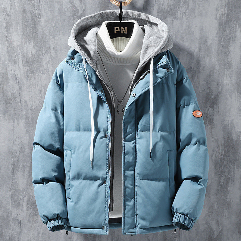Fashion Hooded Jacket Men Winter Windproof Thickened Two-piece Coat Solid Leisure Sports Cotton Jacket