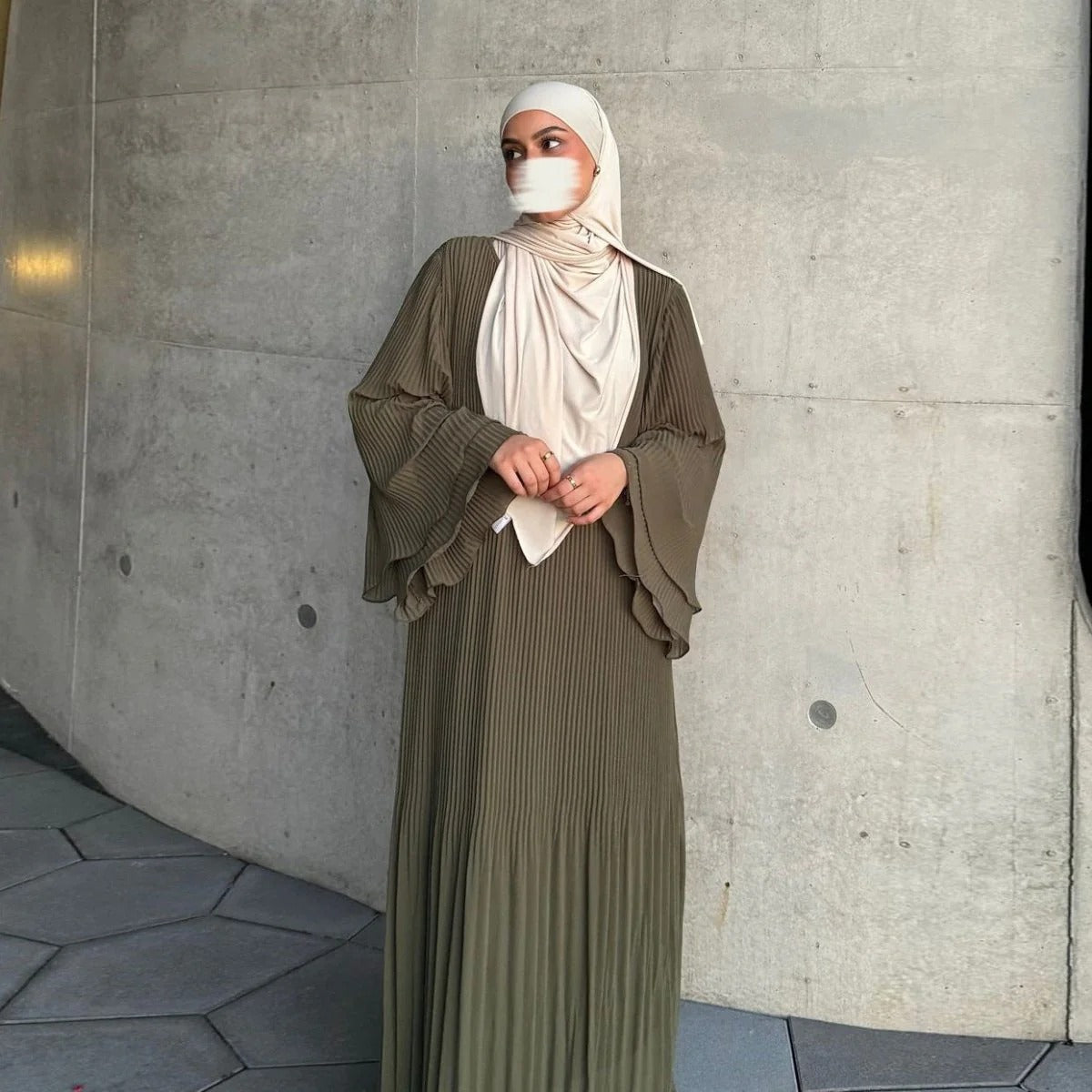 Pleated Chiffon Pullover Robe Dress