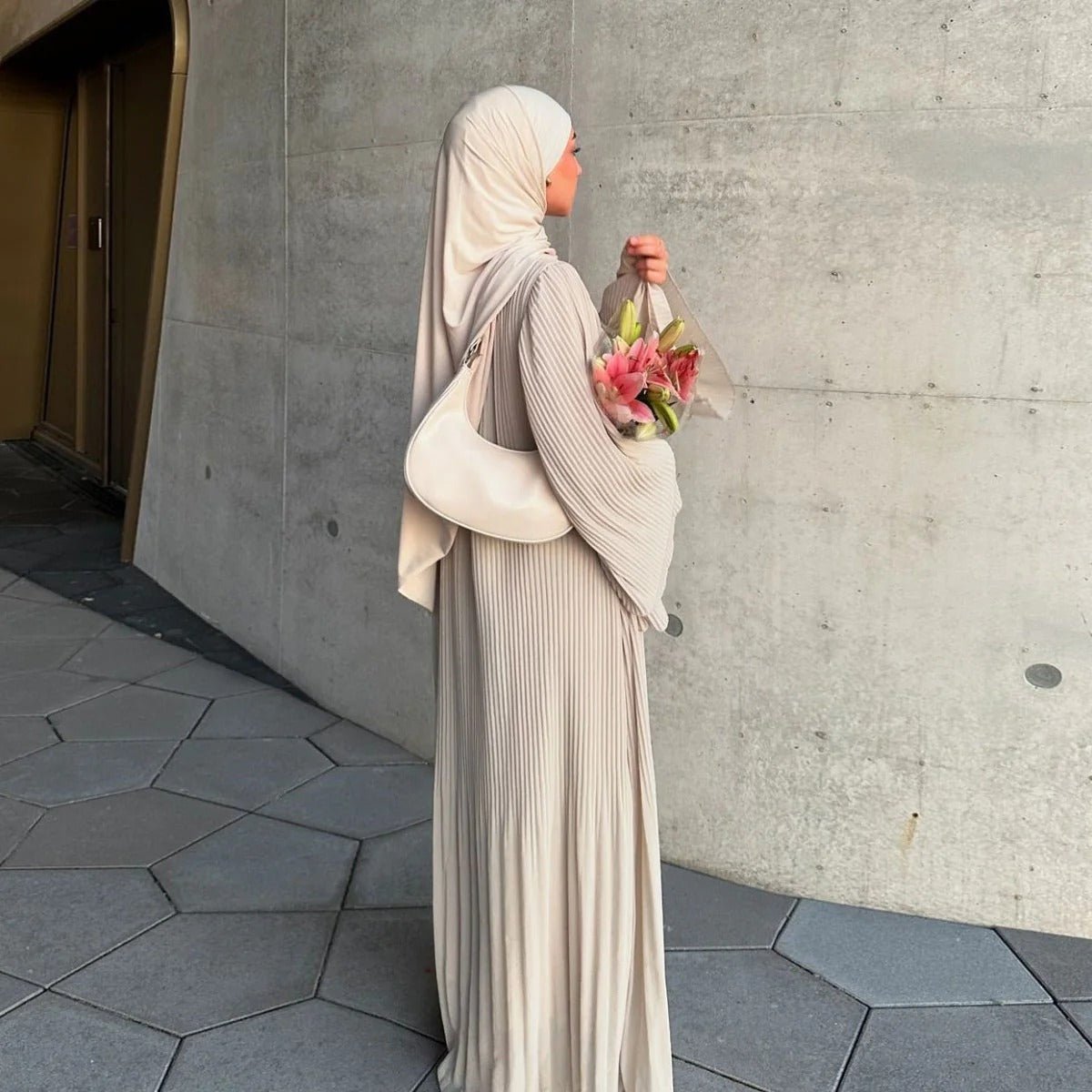 Pleated Chiffon Pullover Robe Dress