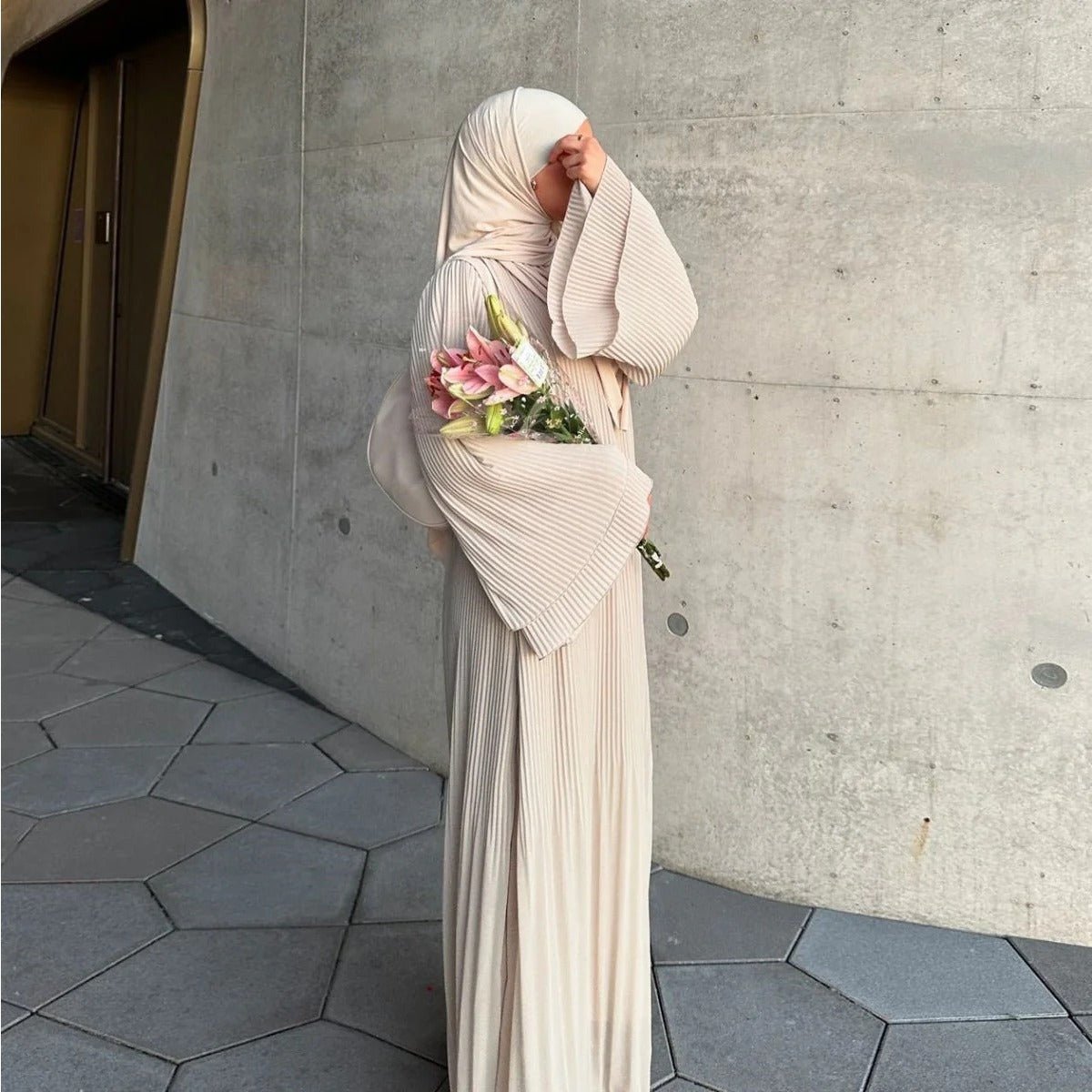 Pleated Chiffon Pullover Robe Dress