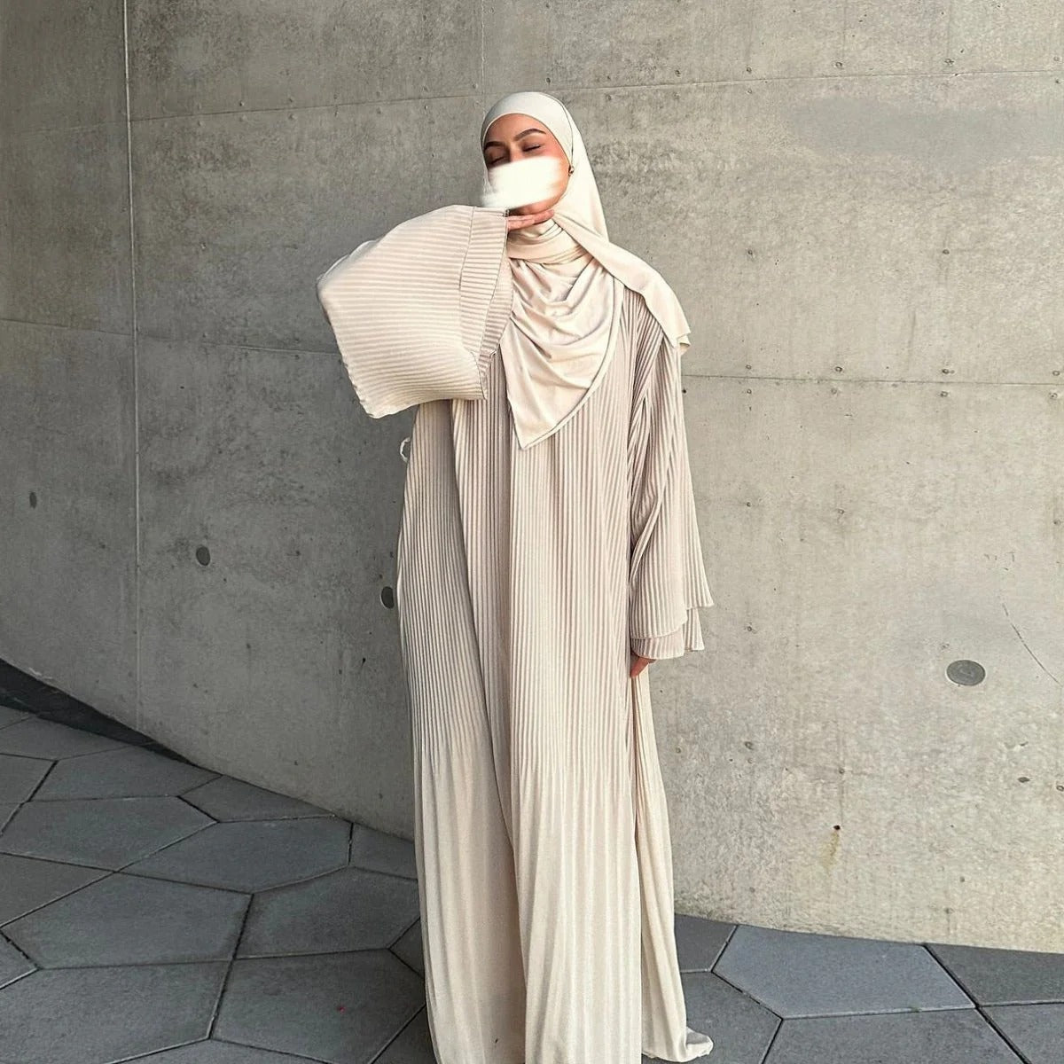 Pleated Chiffon Pullover Robe Dress