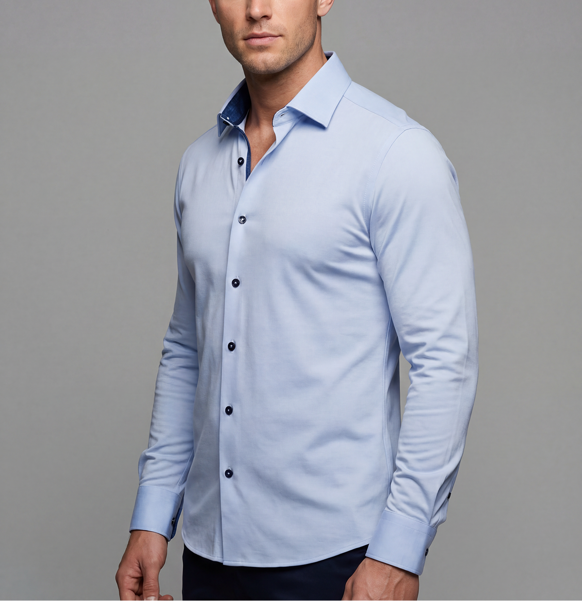 LEVINAS Ralph Cotton Stretch Button-Up Shirt — Blue