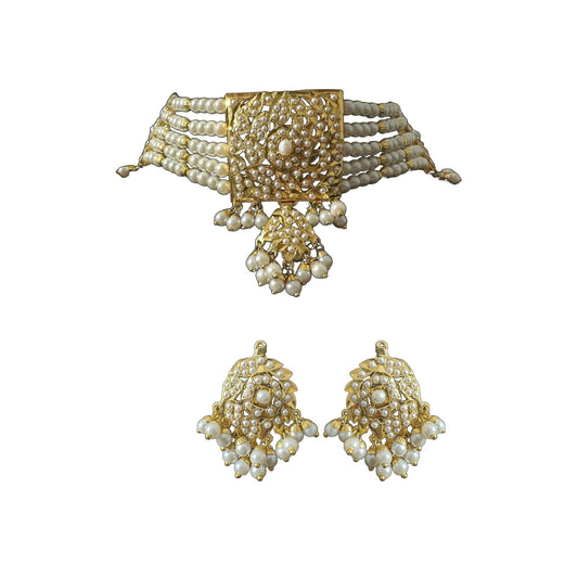Gold-Plated Jadau Choker in Pearls
