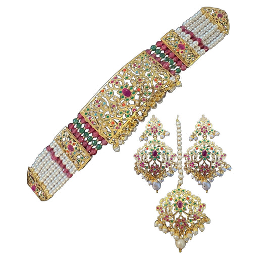 Gold-Plated Jadau Choker in Navratan