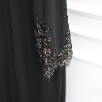 Apricot Lace-Panel Flared-Sleeve Open Abaya with Pockets – view 20