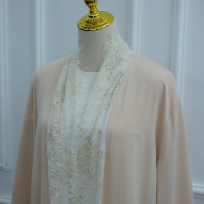 Apricot Lace-Panel Flared-Sleeve Open Abaya with Pockets – view 12