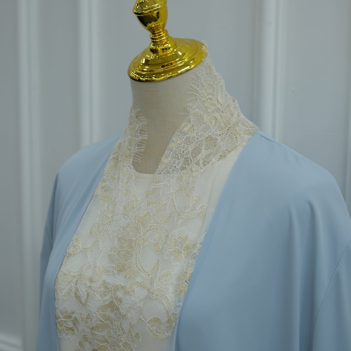 Apricot Lace-Panel Flared-Sleeve Open Abaya with Pockets – view 6