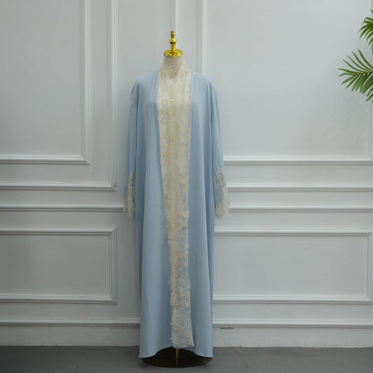 Apricot Lace-Panel Flared-Sleeve Open Abaya with Pockets – view 5