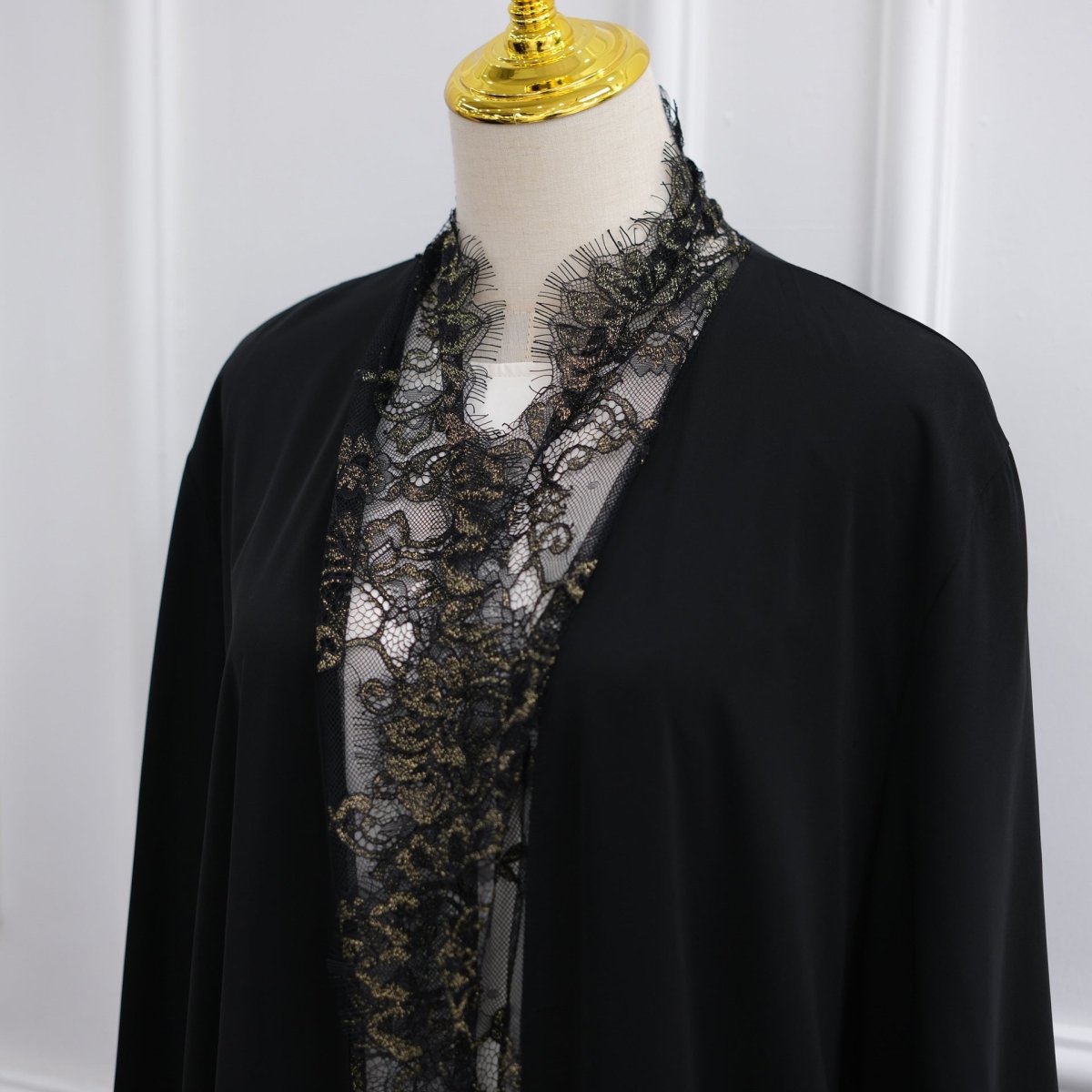 Apricot Lace-Panel Flared-Sleeve Open Abaya with Pockets – view 19