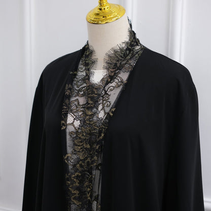 Apricot Lace-Panel Flared-Sleeve Open Abaya with Pockets – view 19