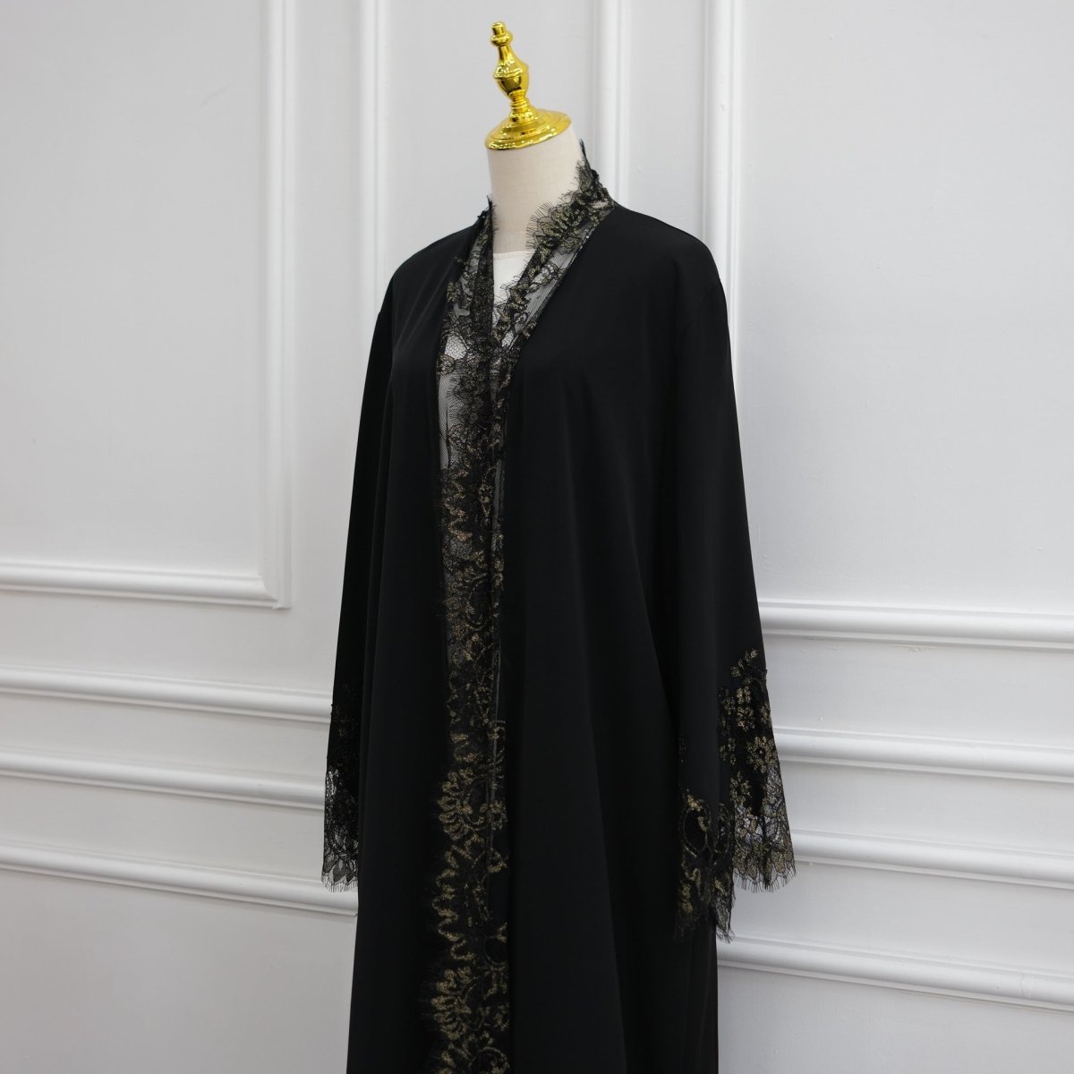 Apricot Lace-Panel Flared-Sleeve Open Abaya with Pockets – view 28