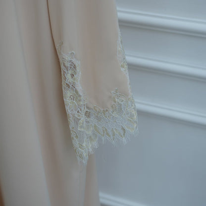 Apricot Lace-Panel Flared-Sleeve Open Abaya with Pockets – view 13