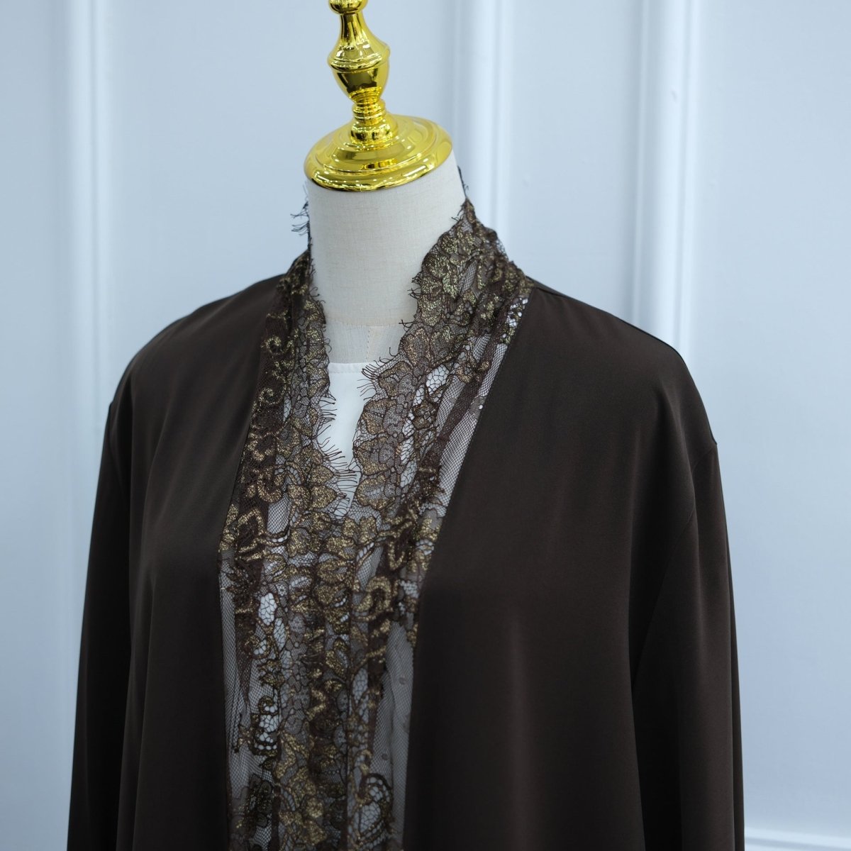 Apricot Lace-Panel Flared-Sleeve Open Abaya with Pockets – view 22