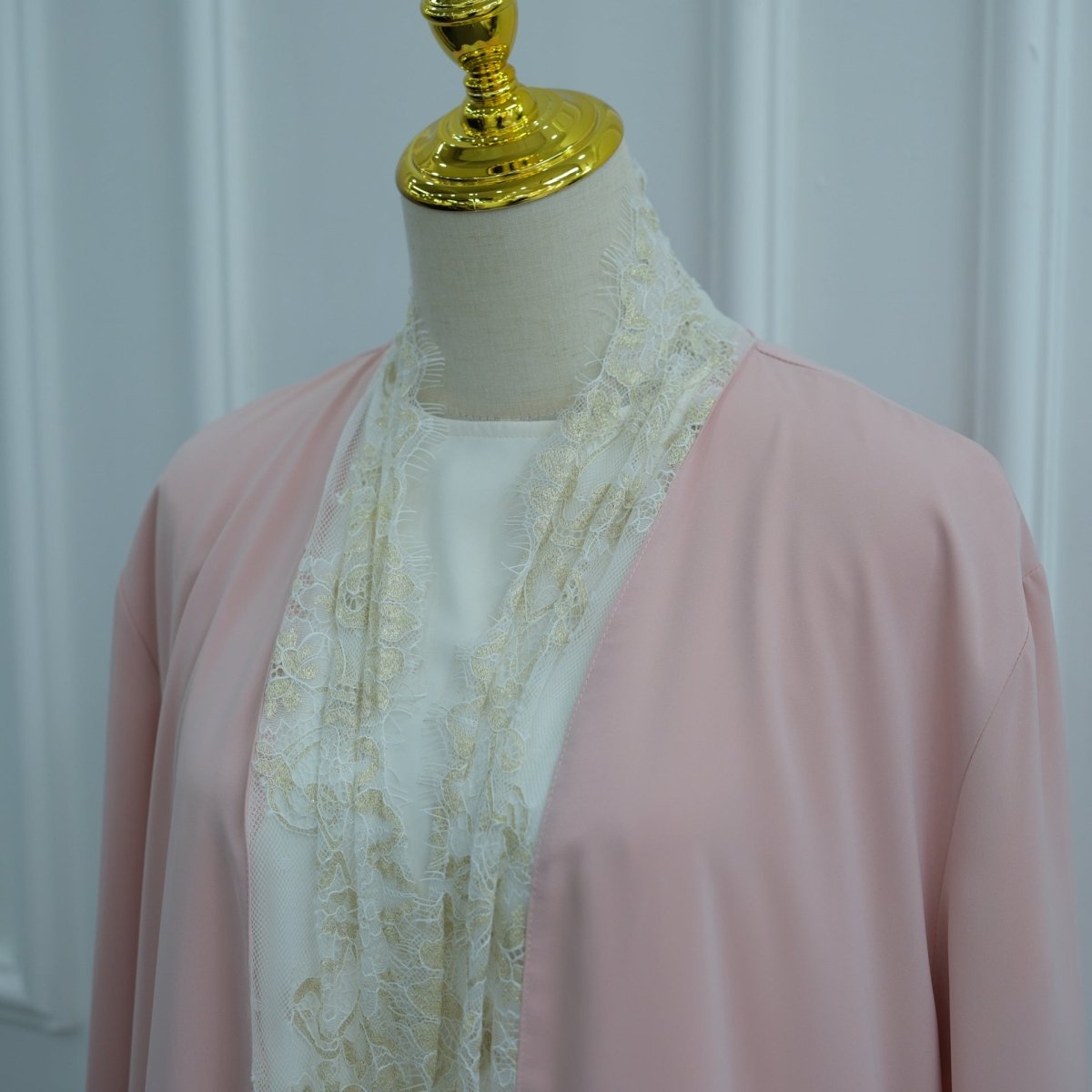 Apricot Lace-Panel Flared-Sleeve Open Abaya with Pockets – view 15