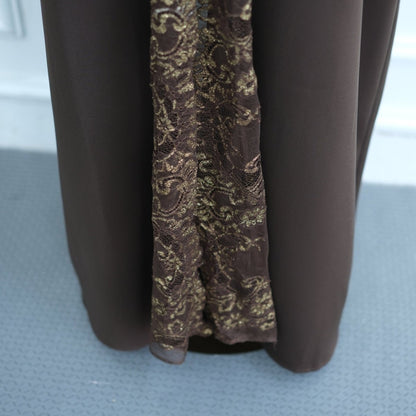 Apricot Lace-Panel Flared-Sleeve Open Abaya with Pockets – view 24