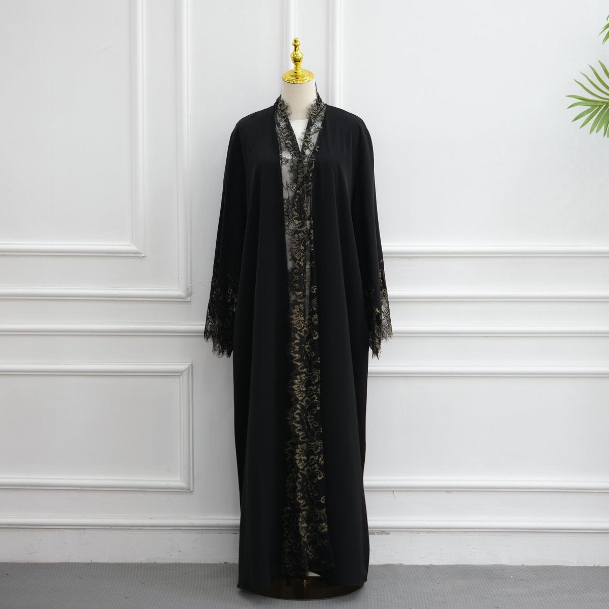 Apricot Lace-Panel Flared-Sleeve Open Abaya with Pockets – view 18