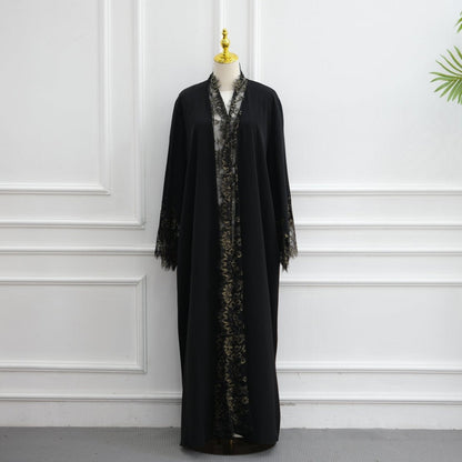 Apricot Lace-Panel Flared-Sleeve Open Abaya with Pockets – view 18