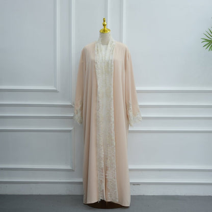 Apricot Lace-Panel Flared-Sleeve Open Abaya with Pockets – view 25