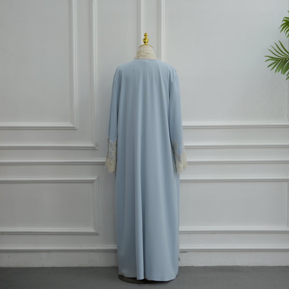 Apricot Lace-Panel Flared-Sleeve Open Abaya with Pockets – view 10