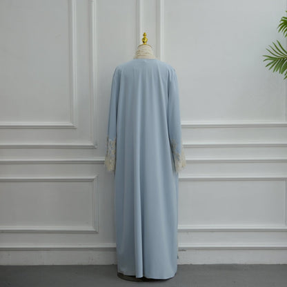 Apricot Lace-Panel Flared-Sleeve Open Abaya with Pockets – view 10